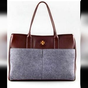 Tory Burch Large Cameron Leather and Wool Tote